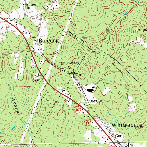 Topographic Map of Mount Calvary Cemetery, GA