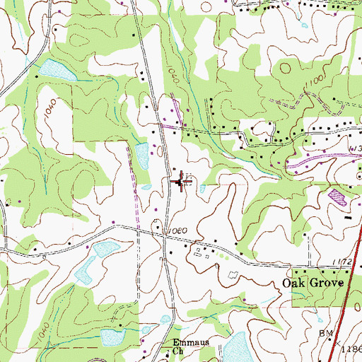 Topographic Map of Oak Grove Baptist Church, GA
