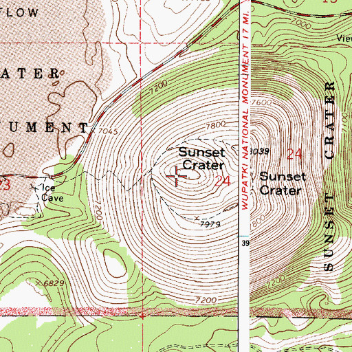 Topographic Map of Sunset Crater, AZ