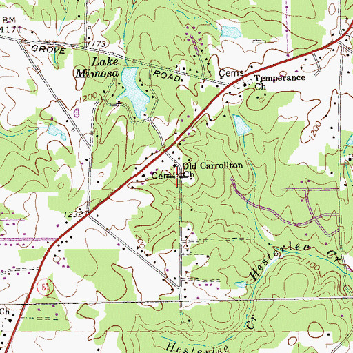 Topographic Map of Old Carrollton Cemetery, GA