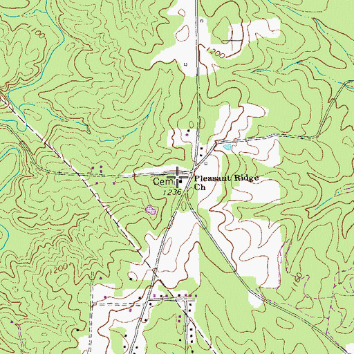 Topographic Map of Pleasant Ridge Cemetery, GA