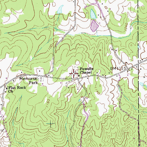 Topographic Map of Powells Chapel Cemetery, GA