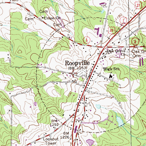 Topographic Map of Roopville City Cemetery, GA