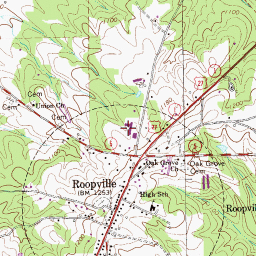 Topographic Map of Roopville Elementary School, GA
