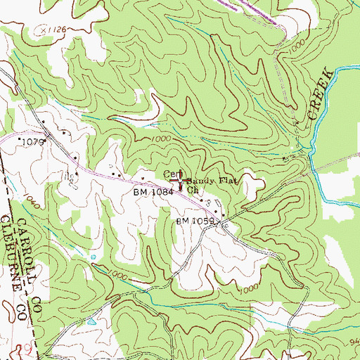 Topographic Map of Sandy Flat Cemetery, GA