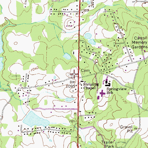 Topographic Map of Stripling Chapel Cemetery, GA