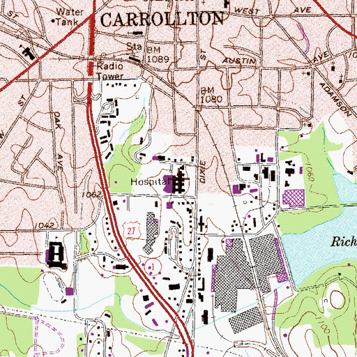 Topographic Map of Tanner Medical Center Carrollton Campus, GA