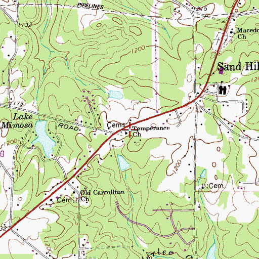 Topographic Map of Temperance Cemetery, GA