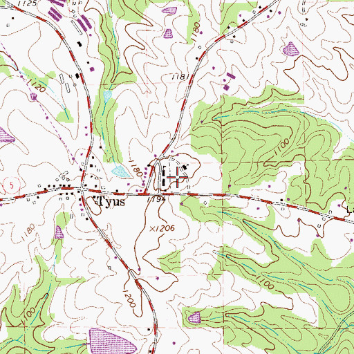 Topographic Map of Tyus Cemetery, GA