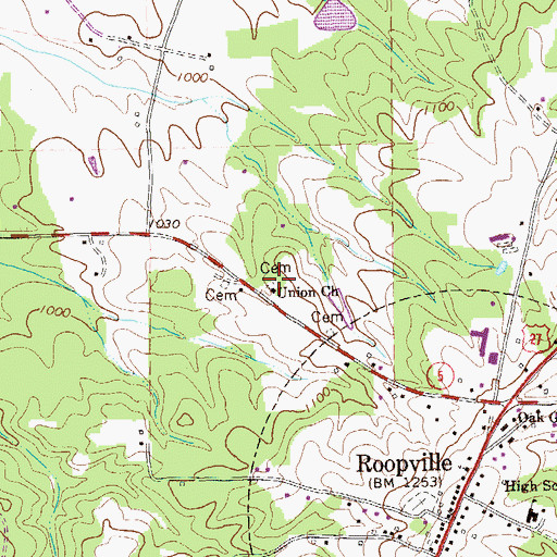 Topographic Map of Union Cemetery, GA