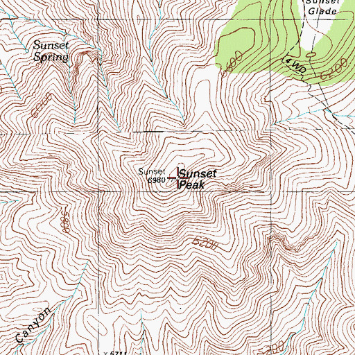 Topographic Map of Sunset Peak, AZ