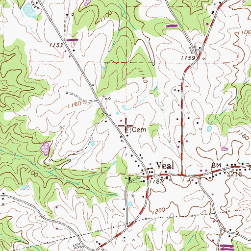Topographic Map of Veal Church, GA