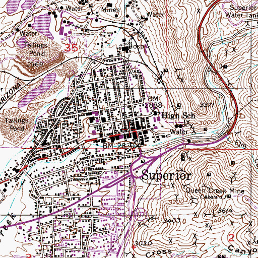Topographic Map of Superior, AZ