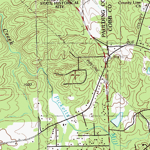 Topographic Map of Due West Estates, GA