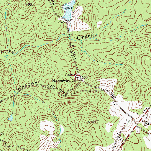 Topographic Map of Narroway Cemetery, GA