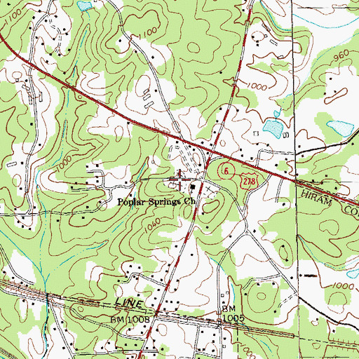 Topographic Map of Poplar Springs Cemetery, GA