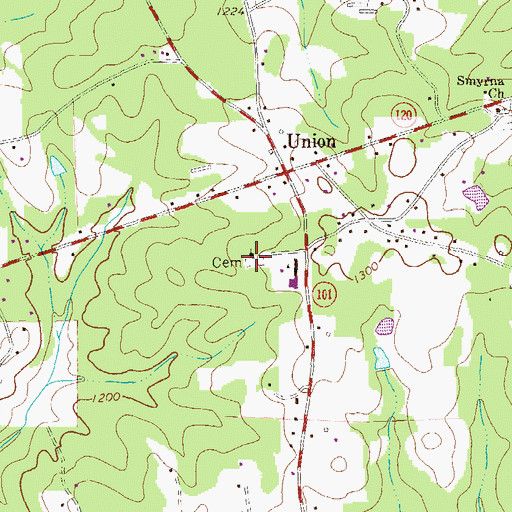 Topographic Map of Union Cemetery, GA