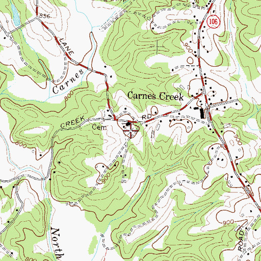 Topographic Map of Carnes Creek Cemetery, GA