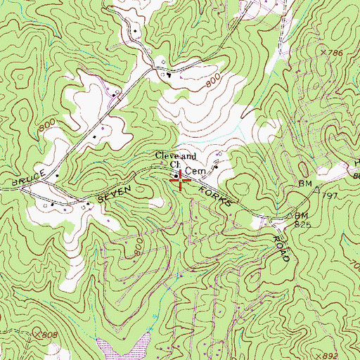 Topographic Map of Cleveland Cemetery, GA