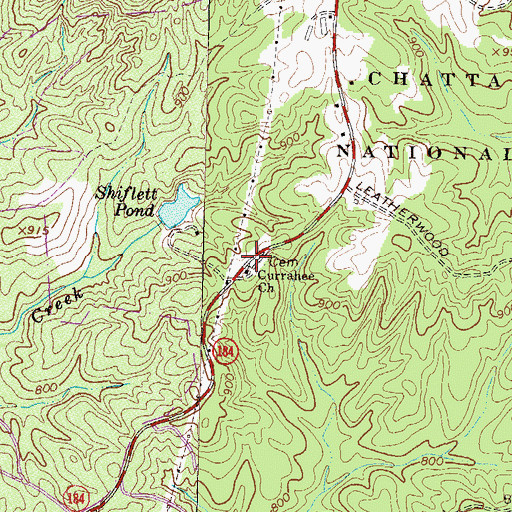 Topographic Map of Currahee Cemetery, GA