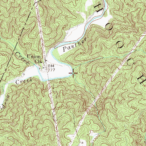 Topographic Map of Devil Den Creek, GA