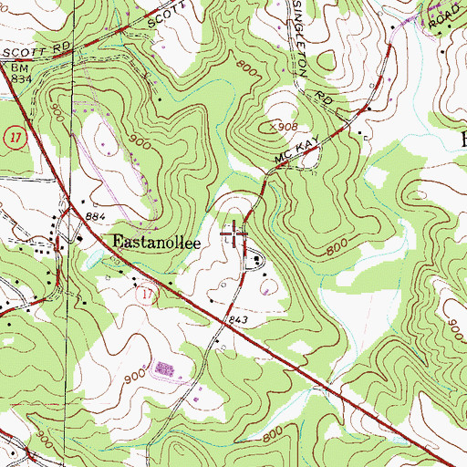 Topographic Map of Eastanollee Cemetery, GA