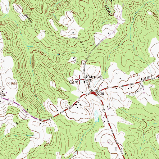 Topographic Map of Fair Play Cemetery, GA