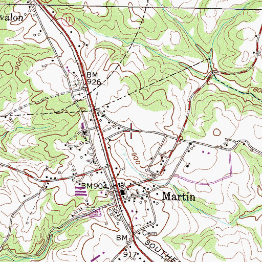 Topographic Map of Martin Baptist Church, GA