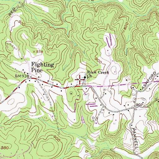 Topographic Map of Rock Creek Cemetery, GA