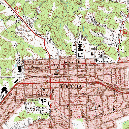 Topographic Map of Stephens County Courthouse, GA