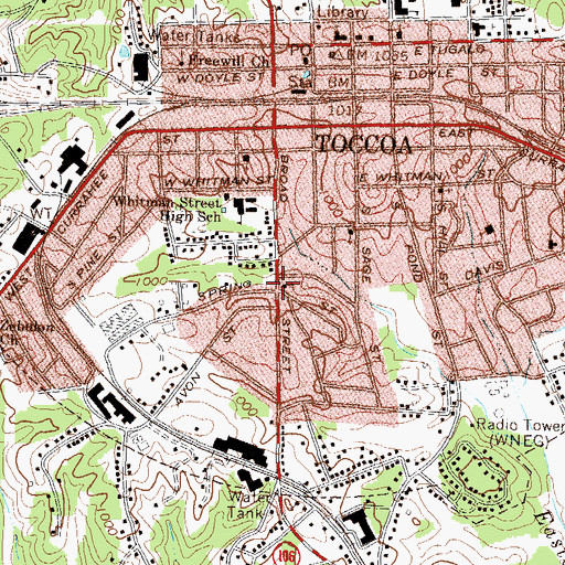 Topographic Map of Toccoa Fire Baptized Holiness Church of God, GA