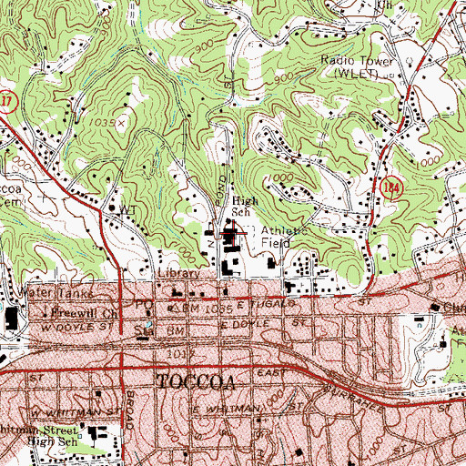 Topographic Map of Toccoa High School, GA