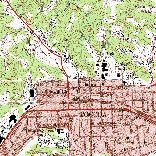 Topographic Map of Toccoa Post Office, GA