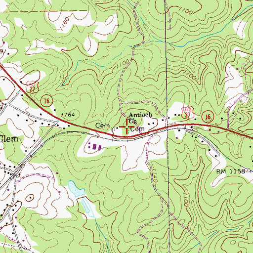 Topographic Map of Antioch Cemetery, GA