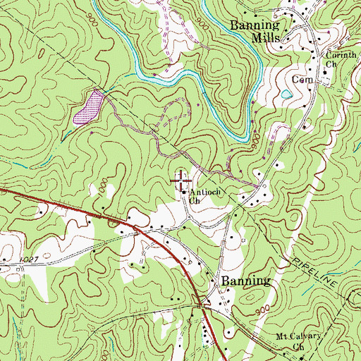Topographic Map of Antioch Cemetery, GA