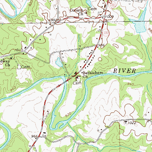 Topographic Map of Bethlehem Primitive Baptist Church, GA