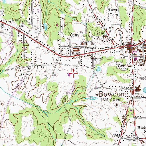 Topographic Map of Bowdon Area Hospital, GA