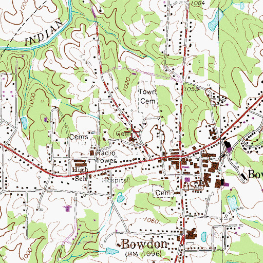 Topographic Map of Bowdon Baptist Cemetery, GA