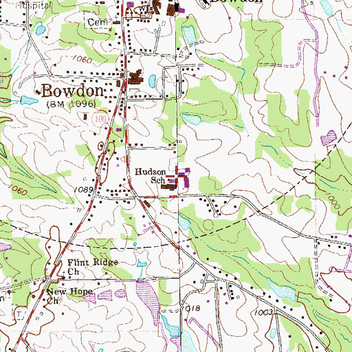 Topographic Map of Bowdon Elementary School, GA