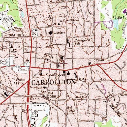 Topographic Map of Carroll County Jail, GA