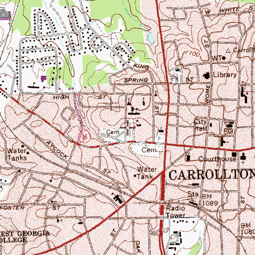 Topographic Map of Carrollton City Cemetery, GA