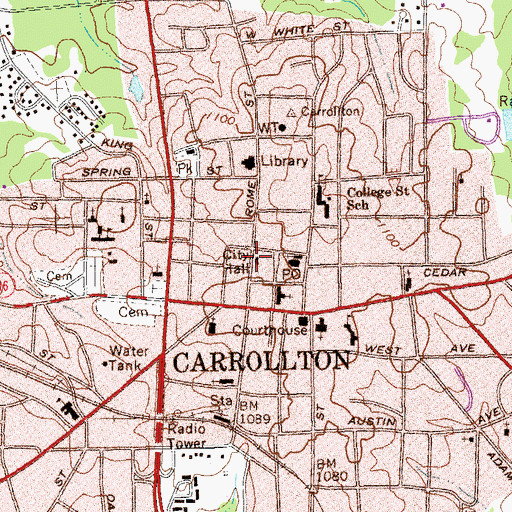 Topographic Map of Carrollton City Hall, GA