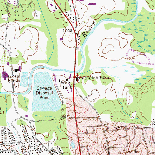 Topographic Map of Carrollton Waterworks, GA