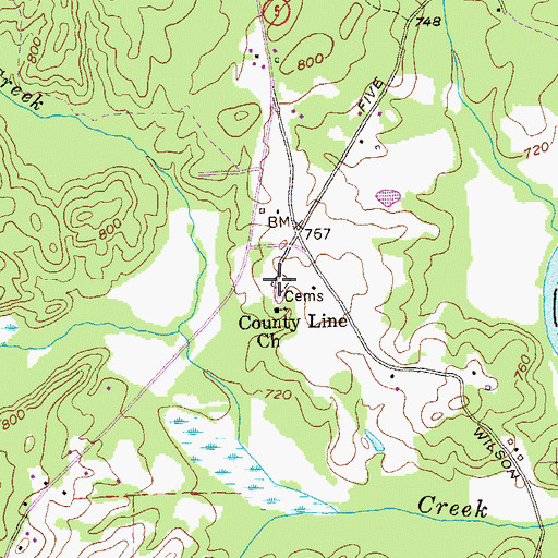 Topographic Map of County Line Cemetery, GA