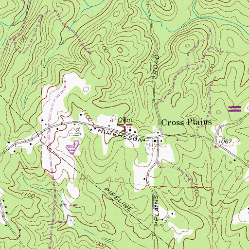 Topographic Map of Cross Plains Cemetery, GA