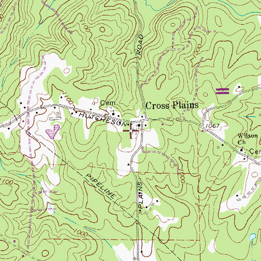 Topographic Map of Cross Plains Cemetery, GA