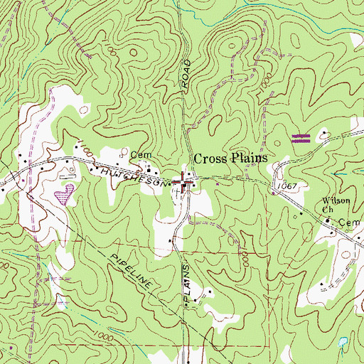 Topographic Map of Cross Plains Church, GA