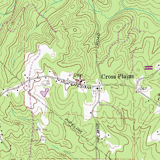 Topographic Map of Cross Plains Church, GA