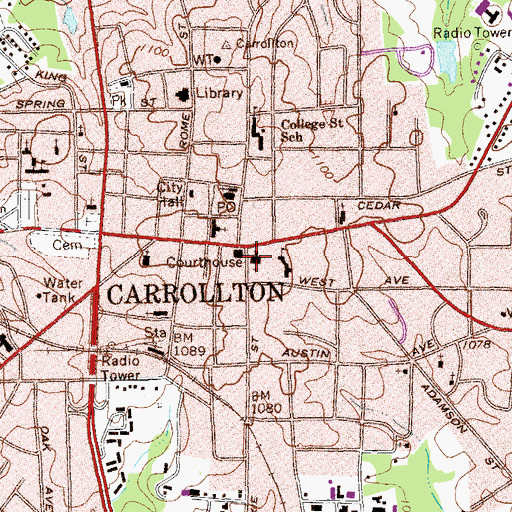 Topographic Map of First Baptist Church of Carrollton, GA