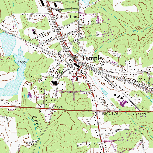 Topographic Map of First Baptist Church of Temple, GA
